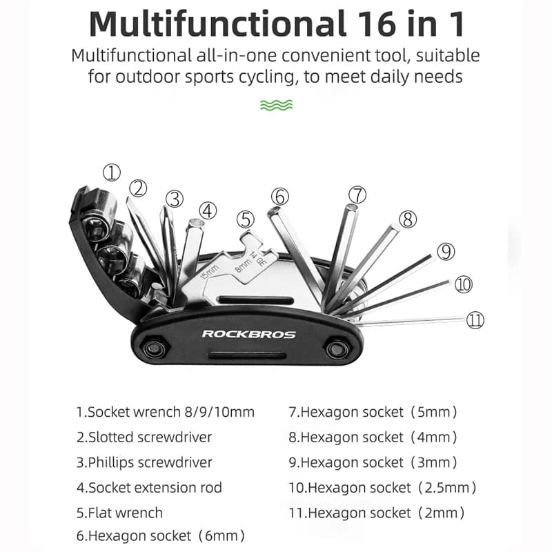 Bærbar multifunksjonell sykkeldelkitt for dekkreparasjon
